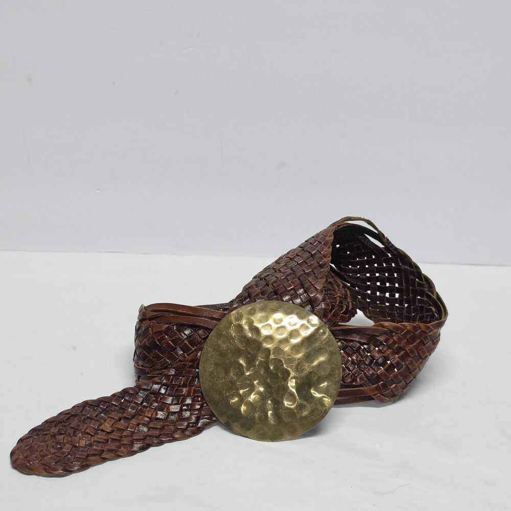 Vintage Bohemian Women's Braided Handwoven Belt Brown Leather Hummered Buckle